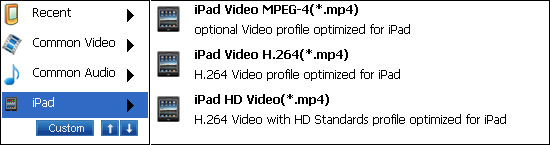 choose output format for converting quicktime to ipad