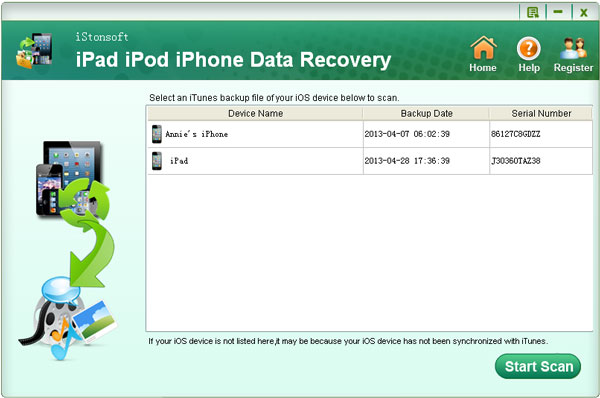 select and scan ipod touch backup
