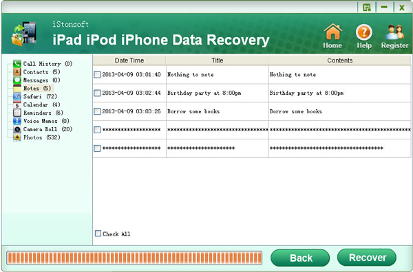 select files to extract from iphone backup